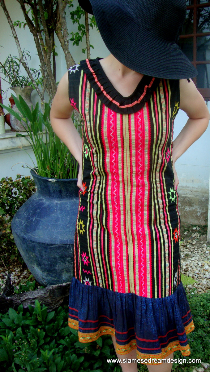 Rosa Dress - Hmong Appliqué & Batik Colorful Cotton