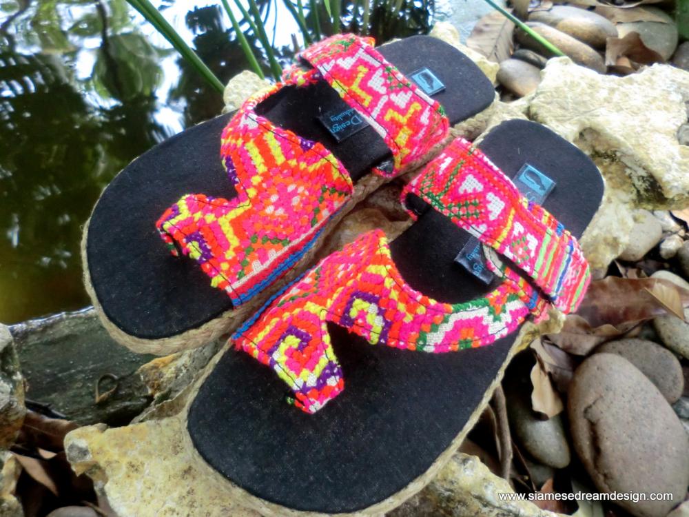 Womens Vegan Sandal Hmong Rainbow Embroidery Toe Wrap Flat 