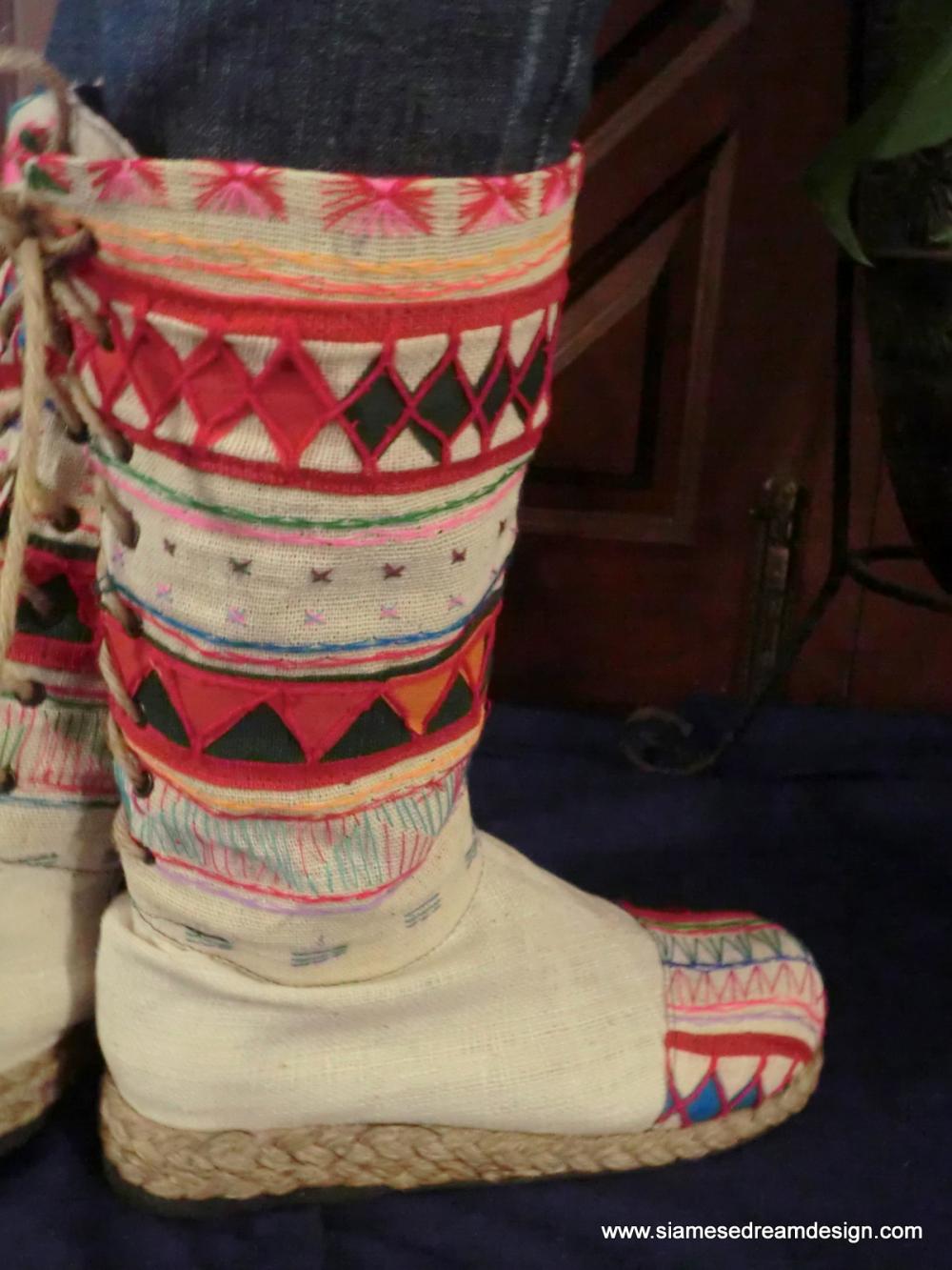 Tribal Boots Embroidered & Appliquéd Natural Woven Cotton Back Lace 
